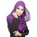 Sommer-Eleganz coole Dubai Volltonfarbe Chiffon muslimischen Hijab Cap und Schal twinset